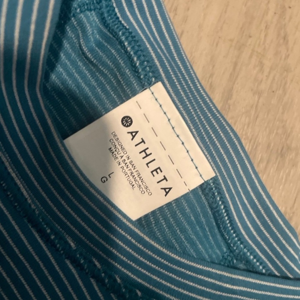 Athleta Teal Striped Tee - Picture 2 of 2